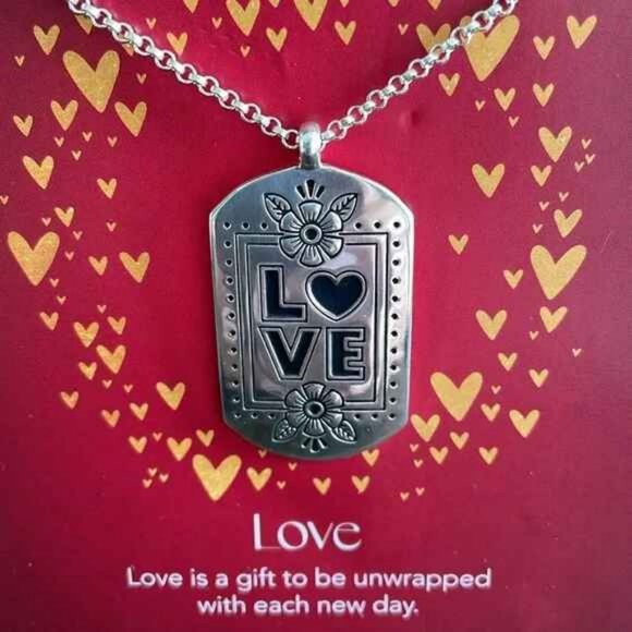 NWT Brighton LOVE Necklace Reversible Adjustable 18" Silver Heartfelt Treasures